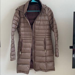 Andrew Marc Bronze brown tan down long Puffer jacket coat